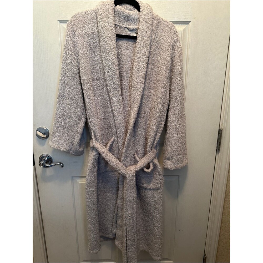Barefoot Dreams Cozy Chic Oatmeal & Gray Shawl Collar Bathrobe Pockets Size 1